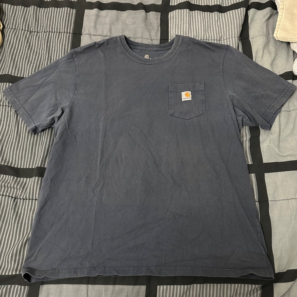 Men's Vintage Sun Faded Carhartt Workwear Pocket Tee Navy Blue size XL
